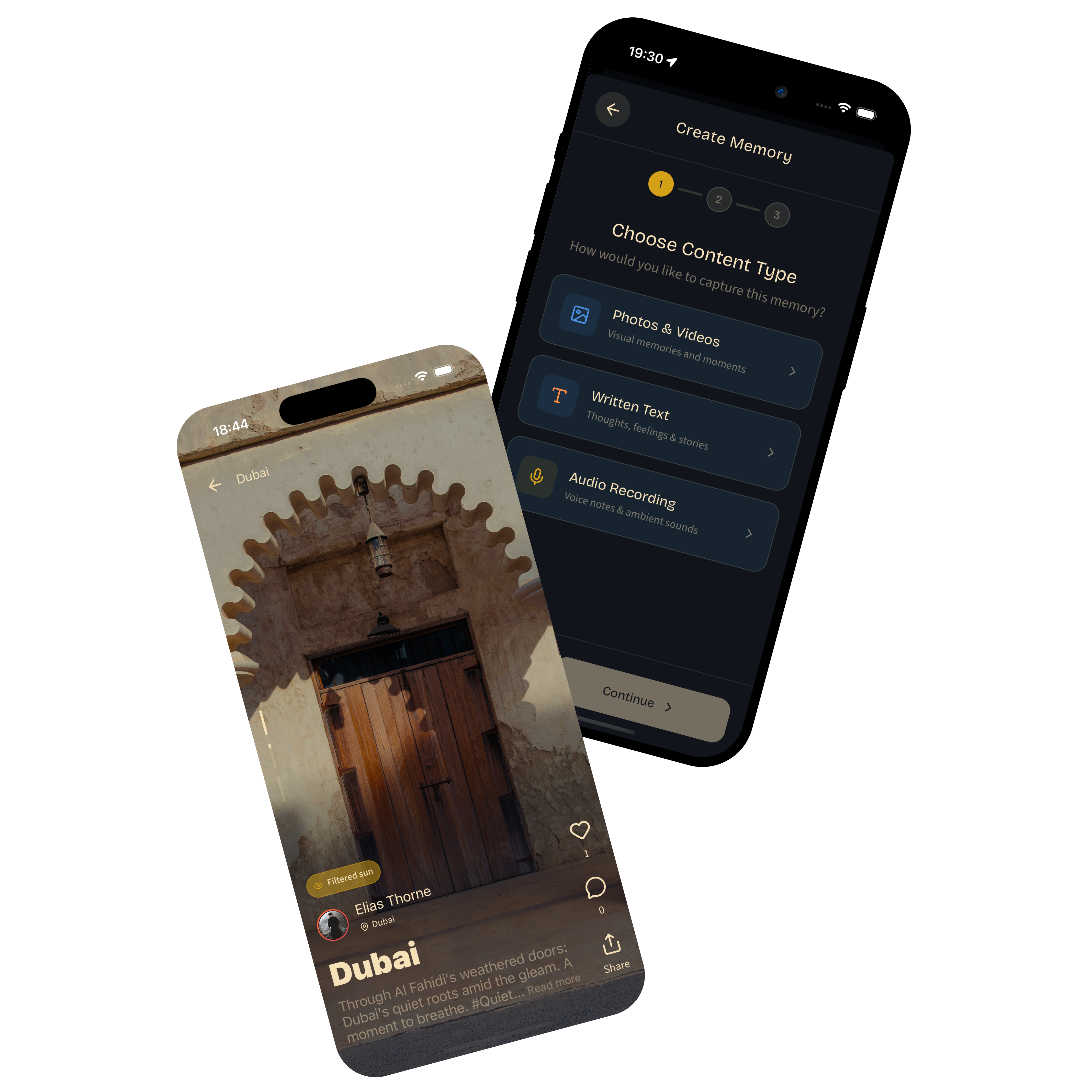 Resyn app mockup showing memory creation flow